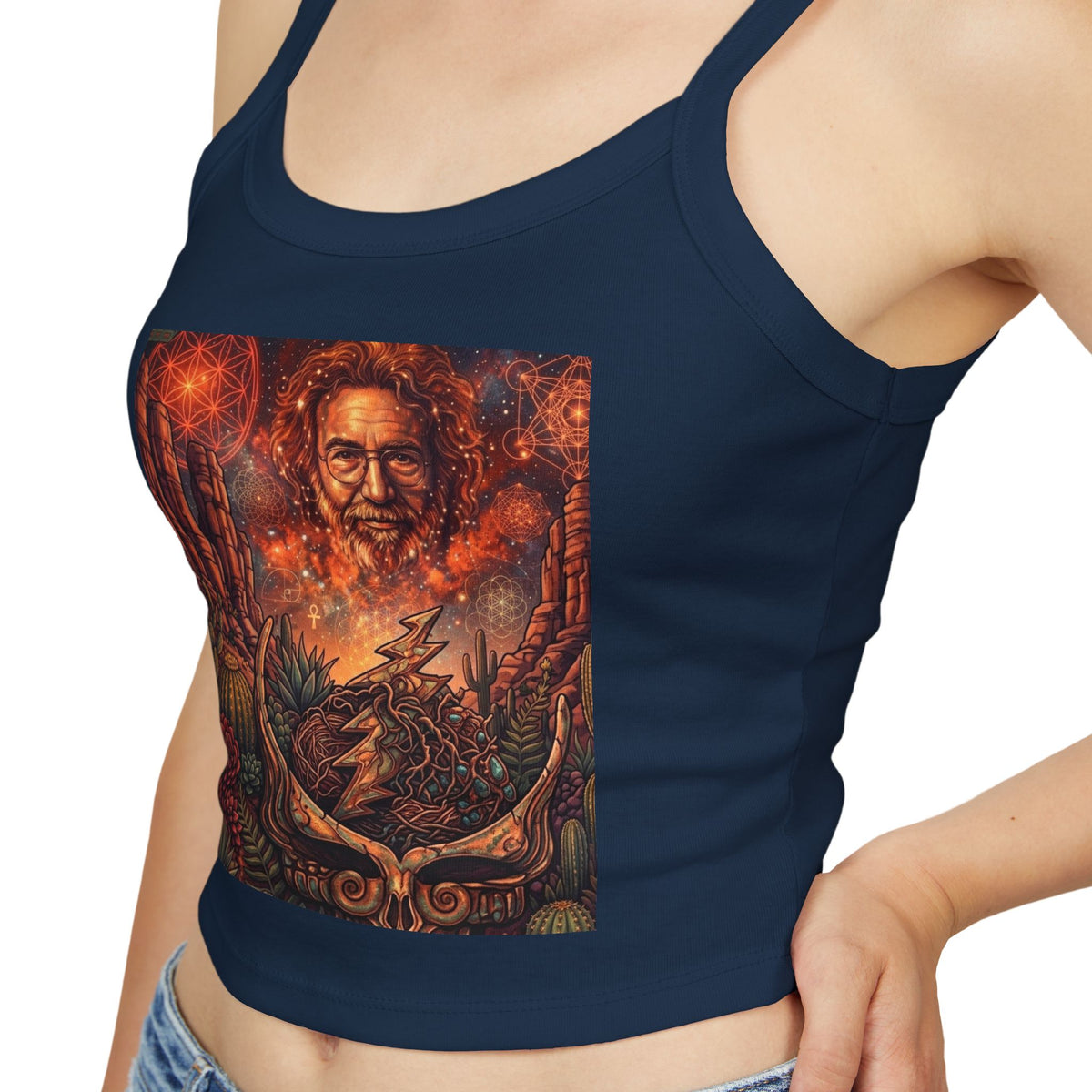 Vintage Psychedelic Portrait Spaghetti Tank Top | Retro Surreal Nature Art