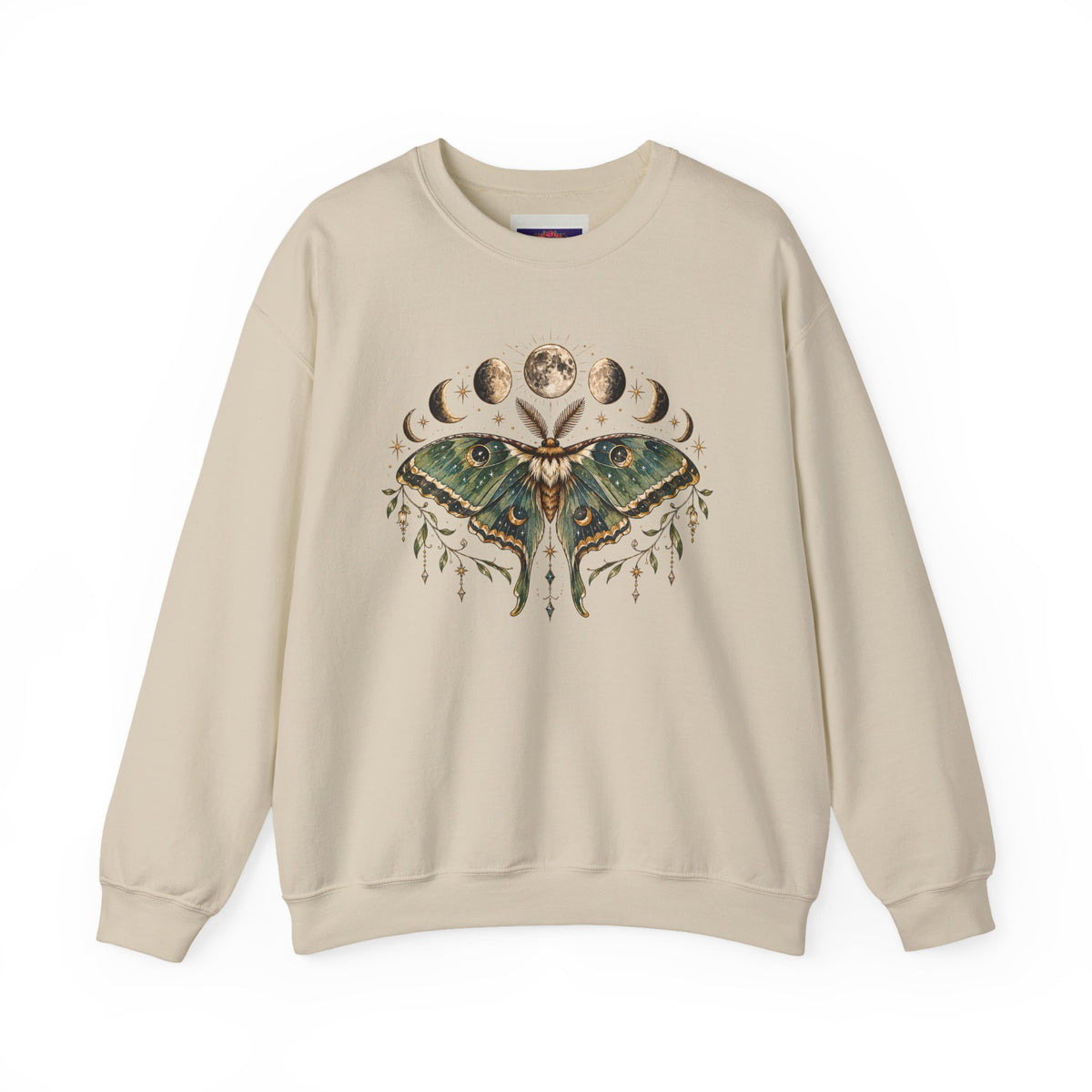 Luna Moth and Moon Phases Sweatshirt | Botanical Moth Illustration