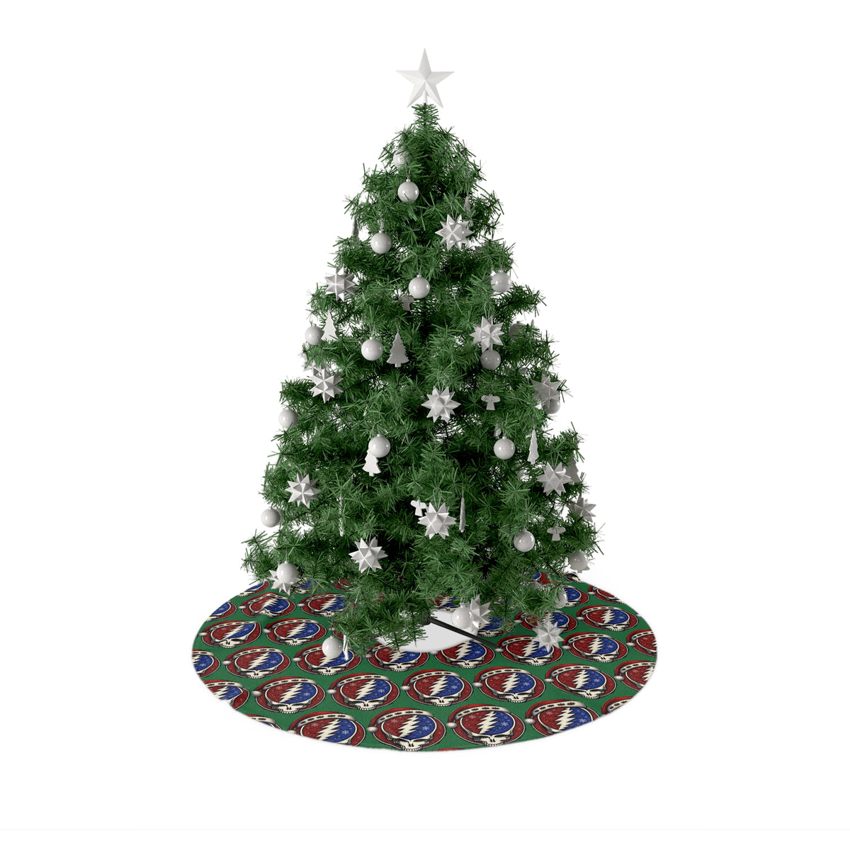 Grateful Dead Steal Your Face Pattern Christmas Tree Skirt | Holiday Band Logo Skirt