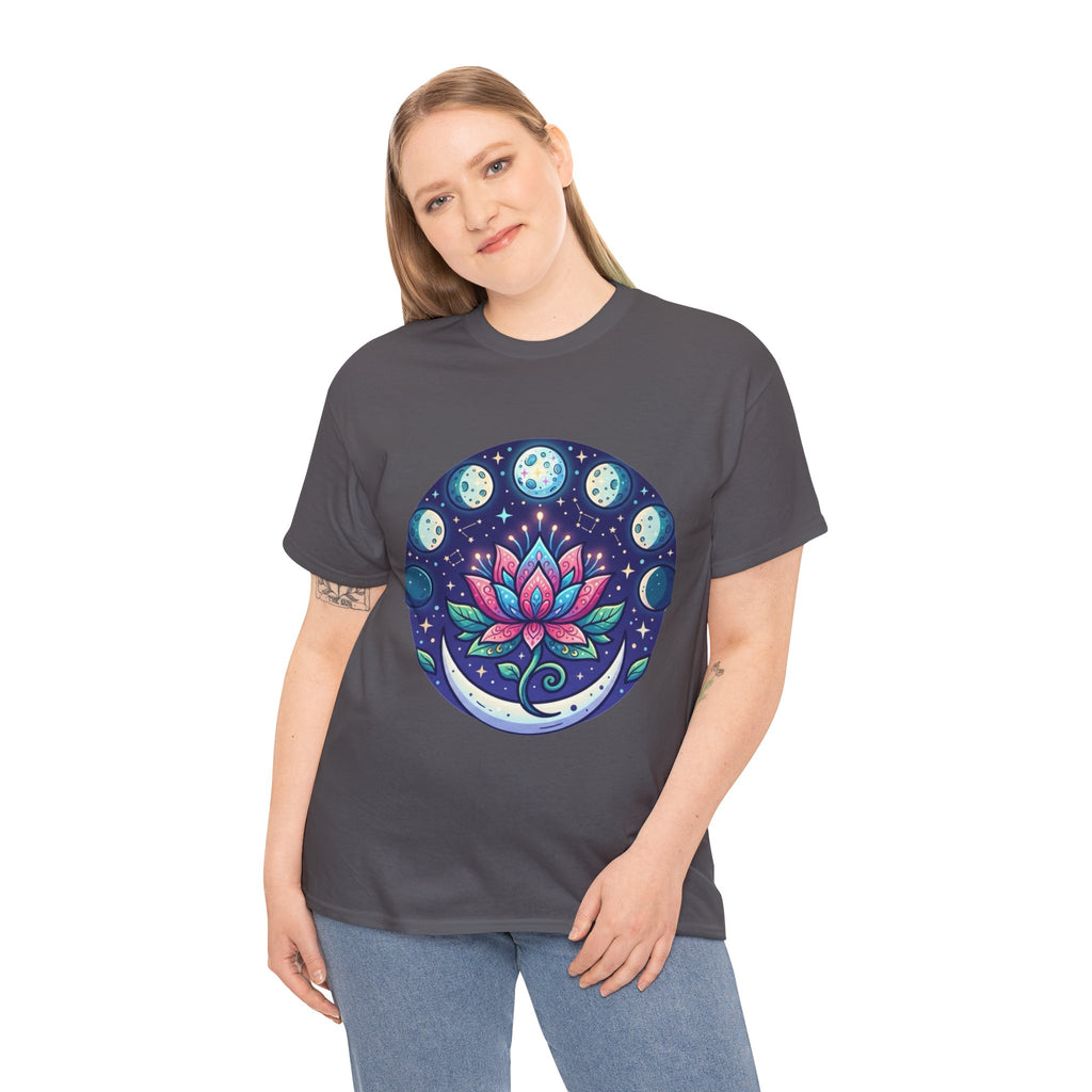 Lotus Moon Phase T-Shirt | Floral Mandala, Celestial Yoga Tee