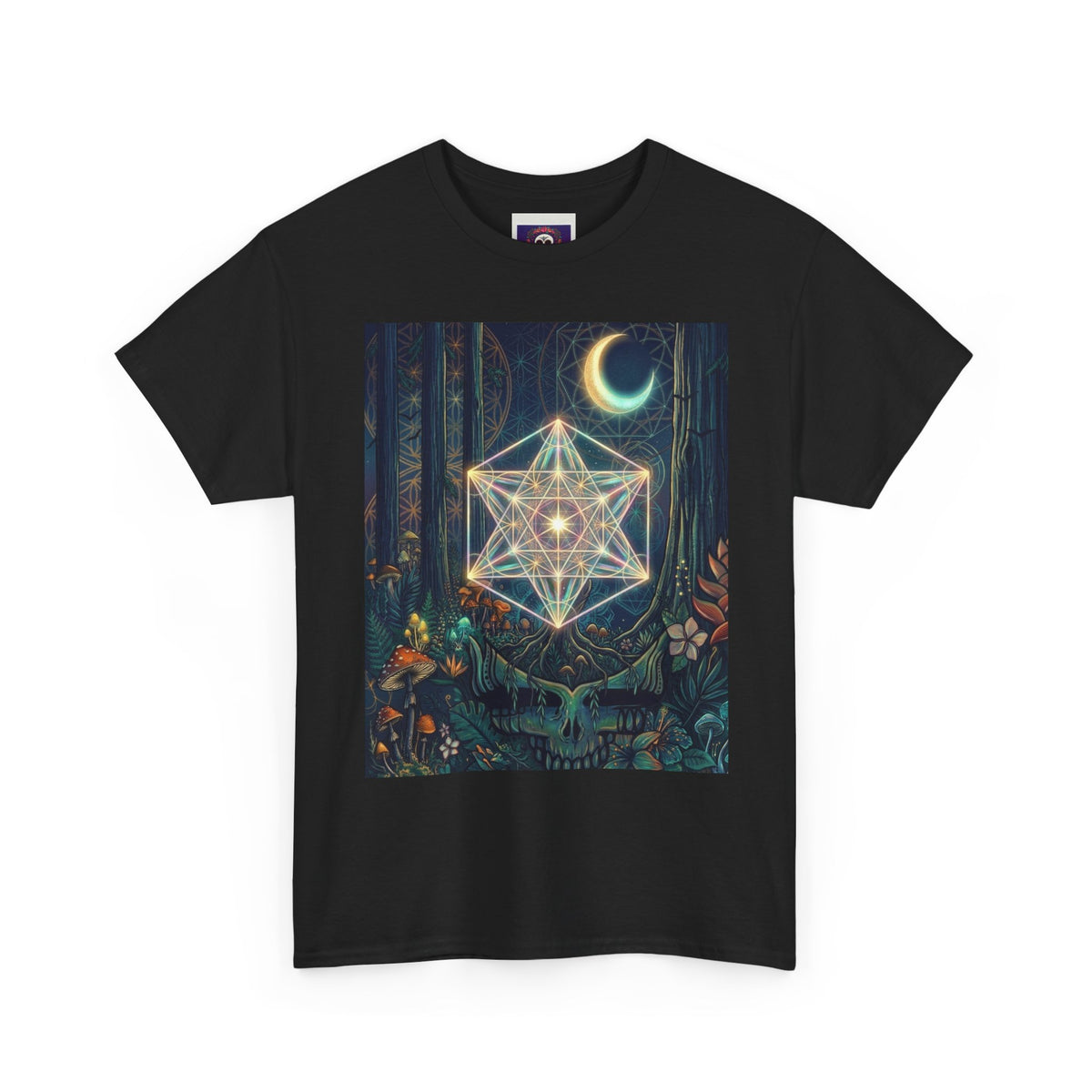 Sacred Geometry Star with Moon T-Shirt | Mystic Skull Forest Design, deadhead gift