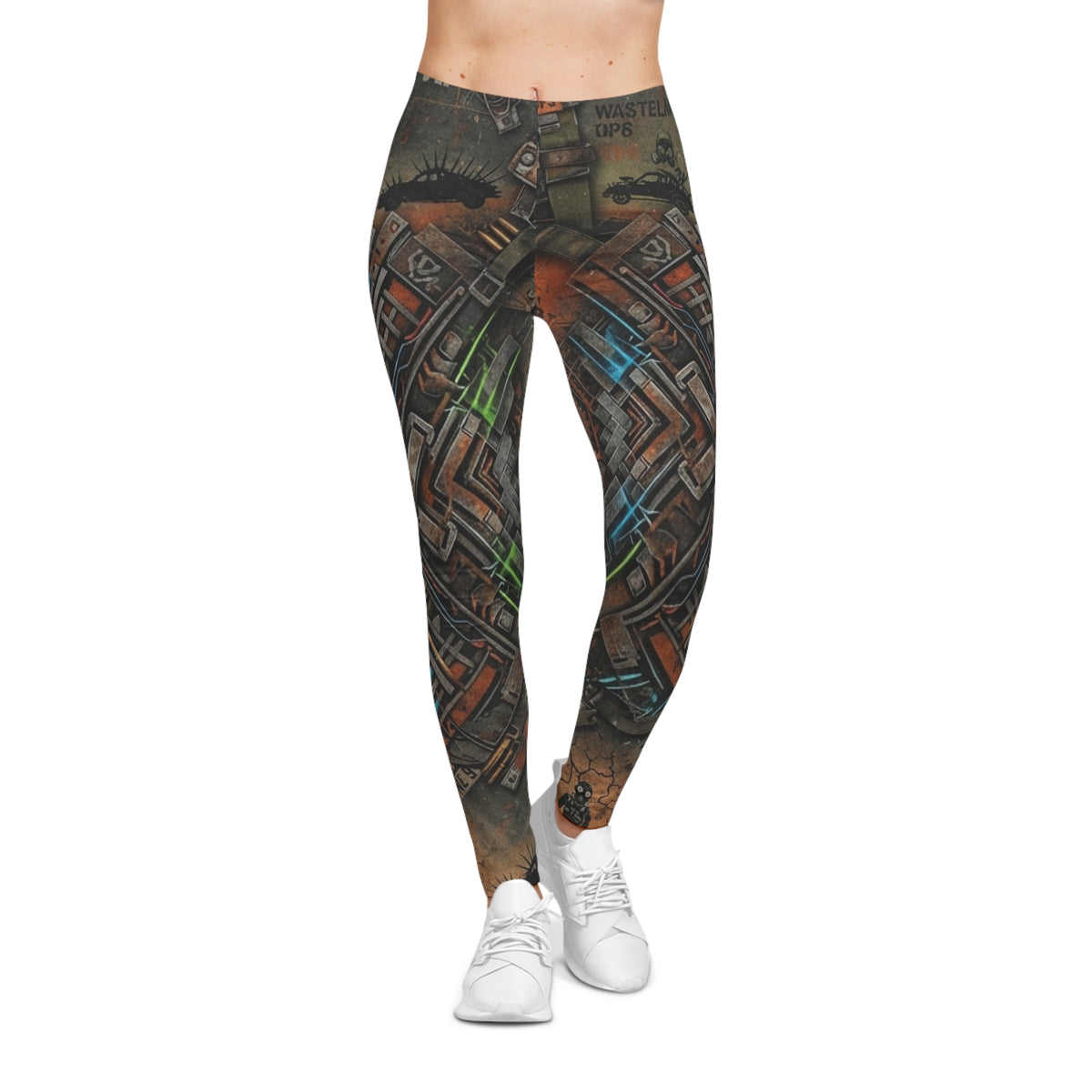 Steampunk Cityscape Leggings | Geometric Industrial Pattern