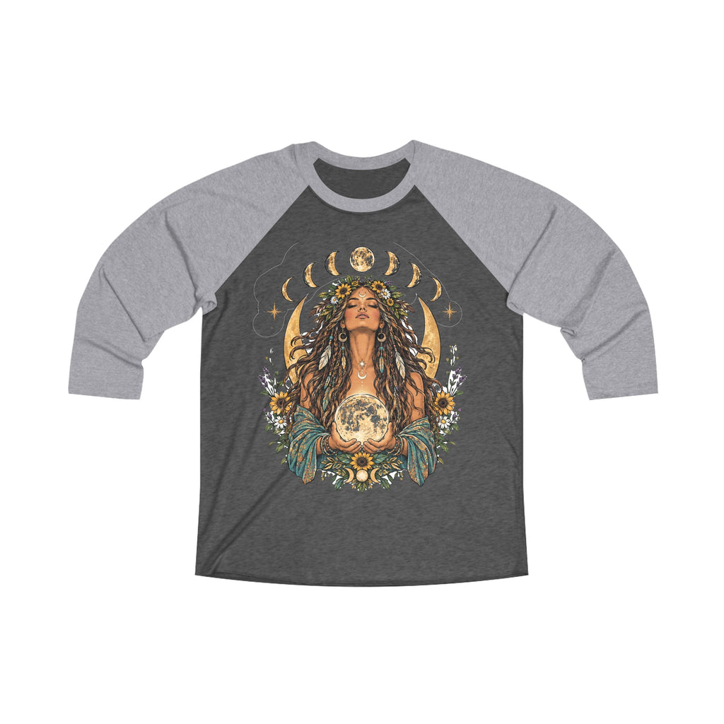 Moon Goddess Illustration Raglan Tee | Celestial Woman, Phases of the Moon