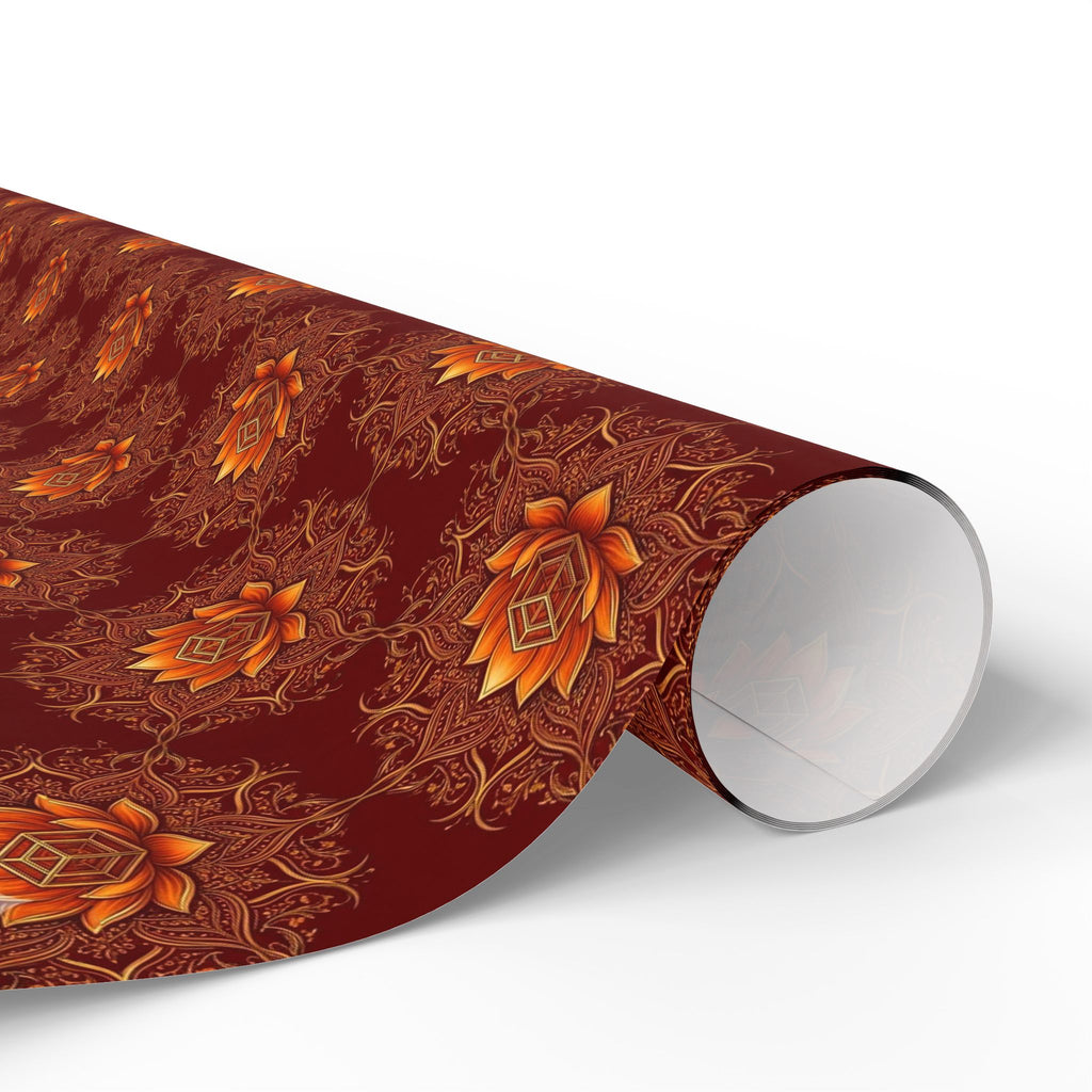 Autumn Floral Mandala Wrapping Papers | Burgundy Lotus Gift Wrap