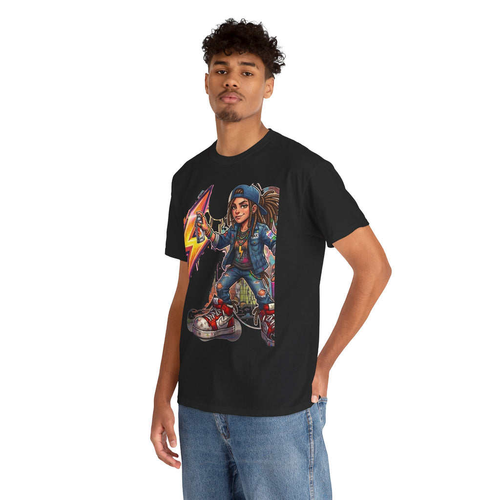 Girl Graffiti Artist T-Shirt | Urban Street Art, Spray Can, Neon Lightning