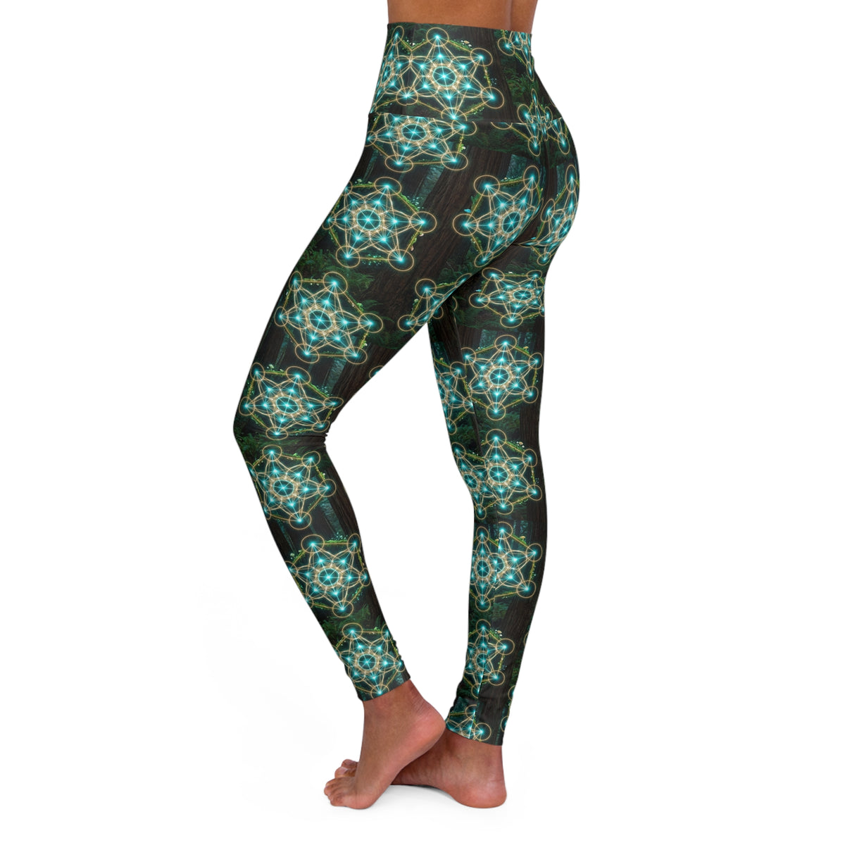 Teal Geometric Mandala Leggings High Waisted Yoga Leggings | All-Over Print