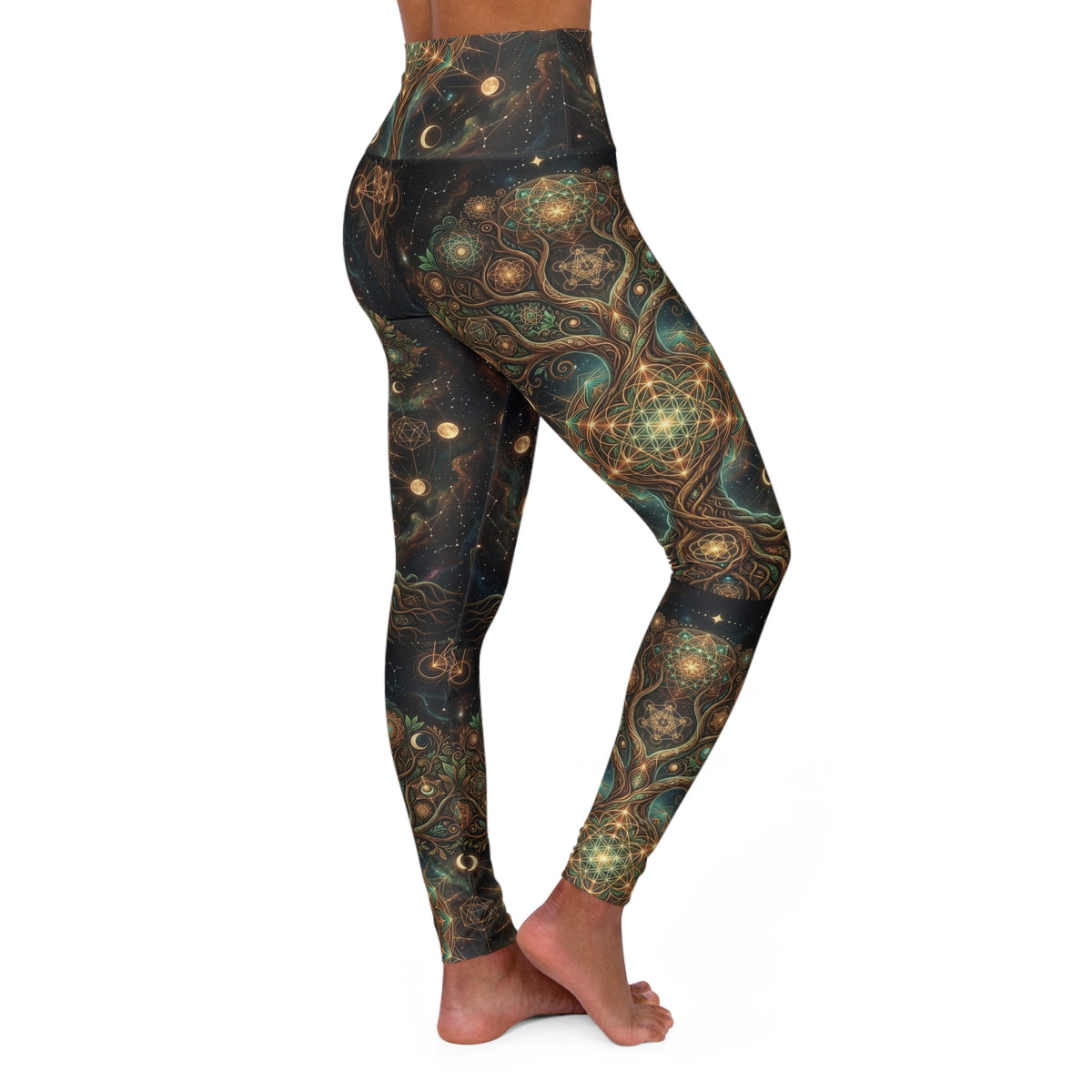 Cosmic Tree of Life Leggings | High Waisted Yoga Leggings Celestial Mandala Pattern, Trippy Earthy Sacred Geometry Festival