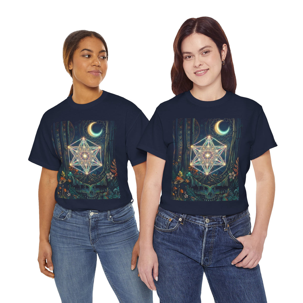 Sacred Geometry Star with Moon T-Shirt | Mystic Skull Forest Design, deadhead gift