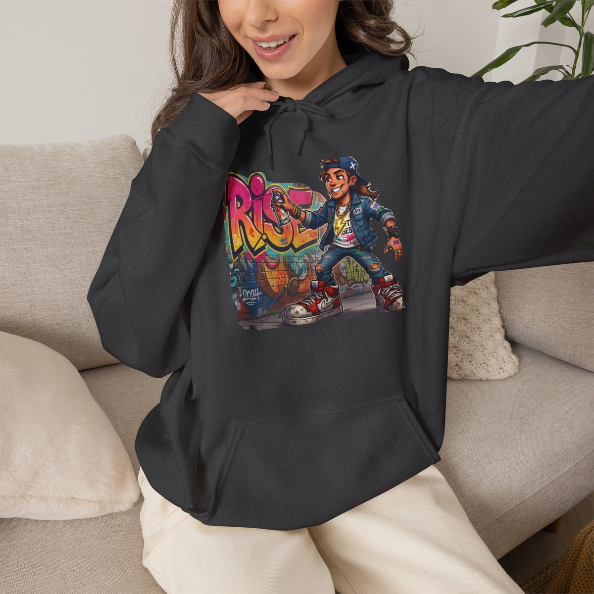 Retro Graffiti Kid Hoodie | Skate Street Art Pullover