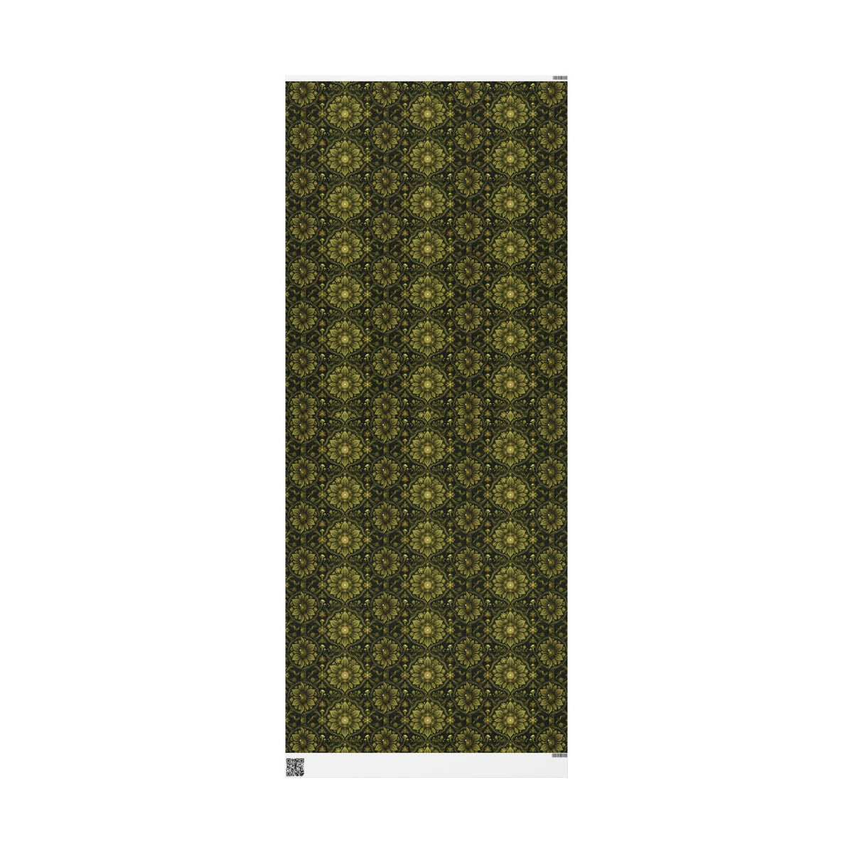 Gold Floral Pattern Wrapping Paper | Dark Green Botanical Gift Wrap, Hippie gift wrap, Deadhead gift wrap, sacred geometry