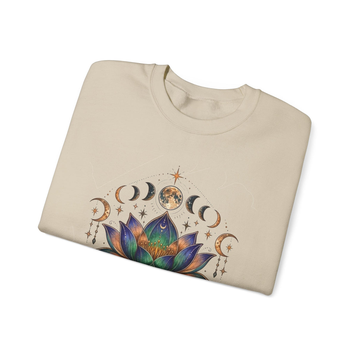 Lotus Moon Phase Om Symbol Sweatshirt | Spiritual Yoga Graphic