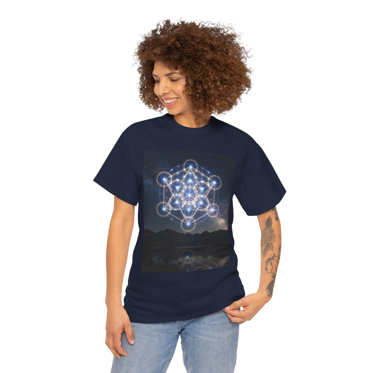 Sacred Geometry Star Pattern T-Shirt | Metatron Cube Night Sky