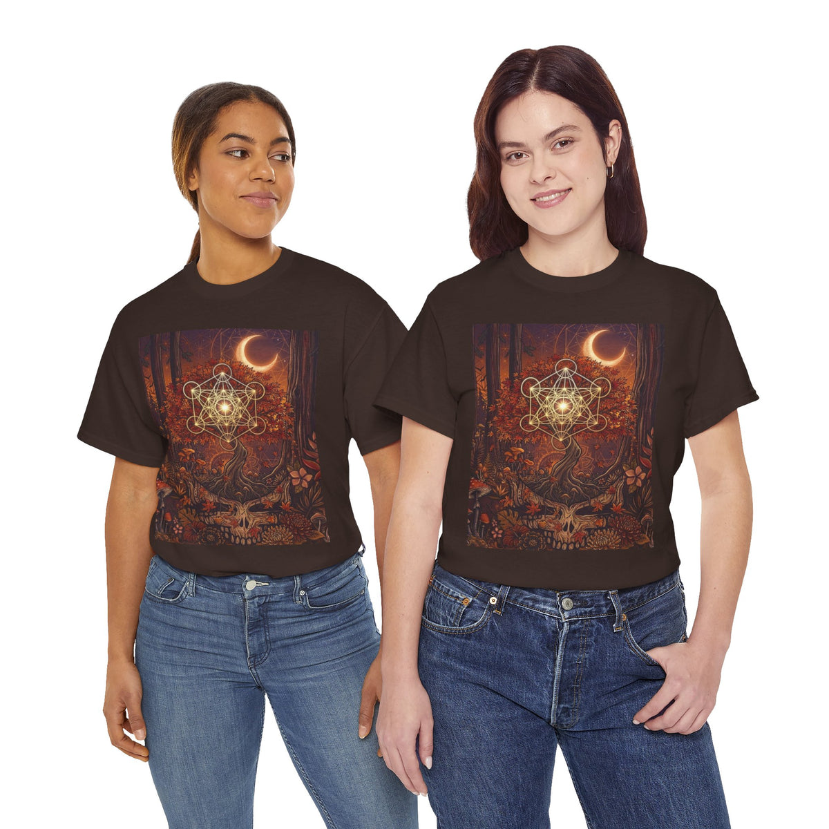 Metatron's Cube Crescent Moon T-Shirt | Mystic Forest Skull Design, Deadhead gift