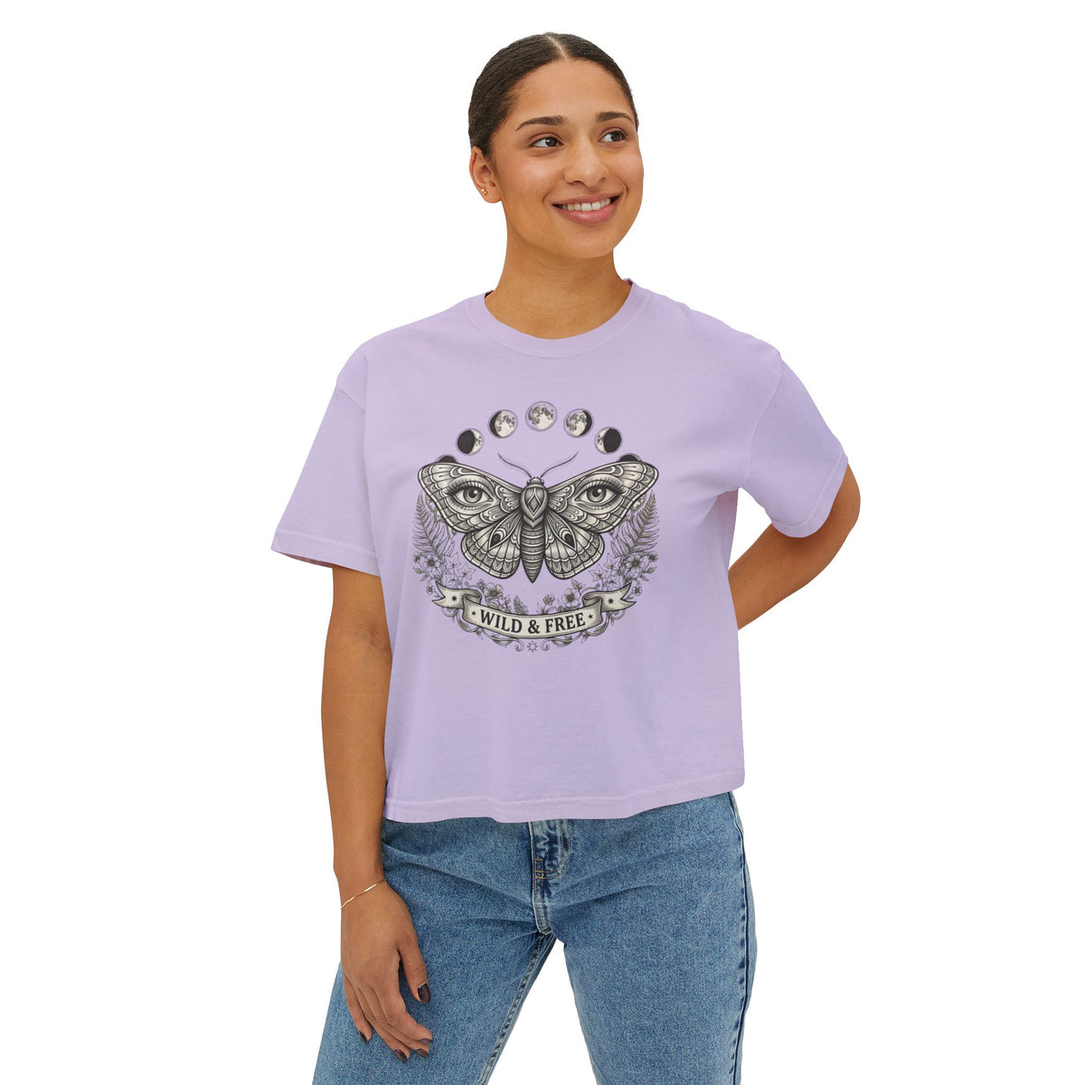 Moth with Moon Phases Tee | Wild & Free Boxy Tee