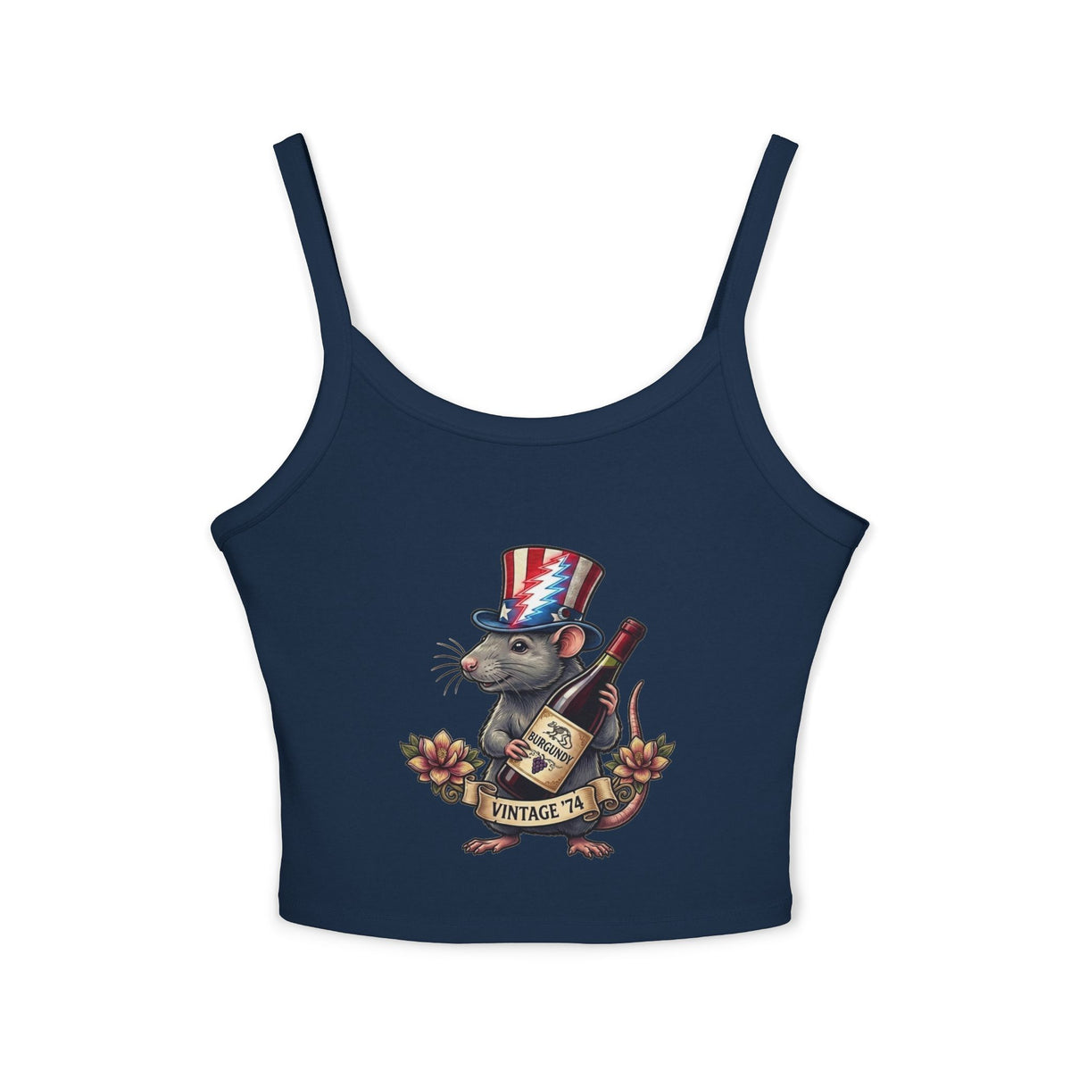 Wharf Rat with Wine Bottle Tank Top | Patriotic Uncle Sam Hat, Floral Accents