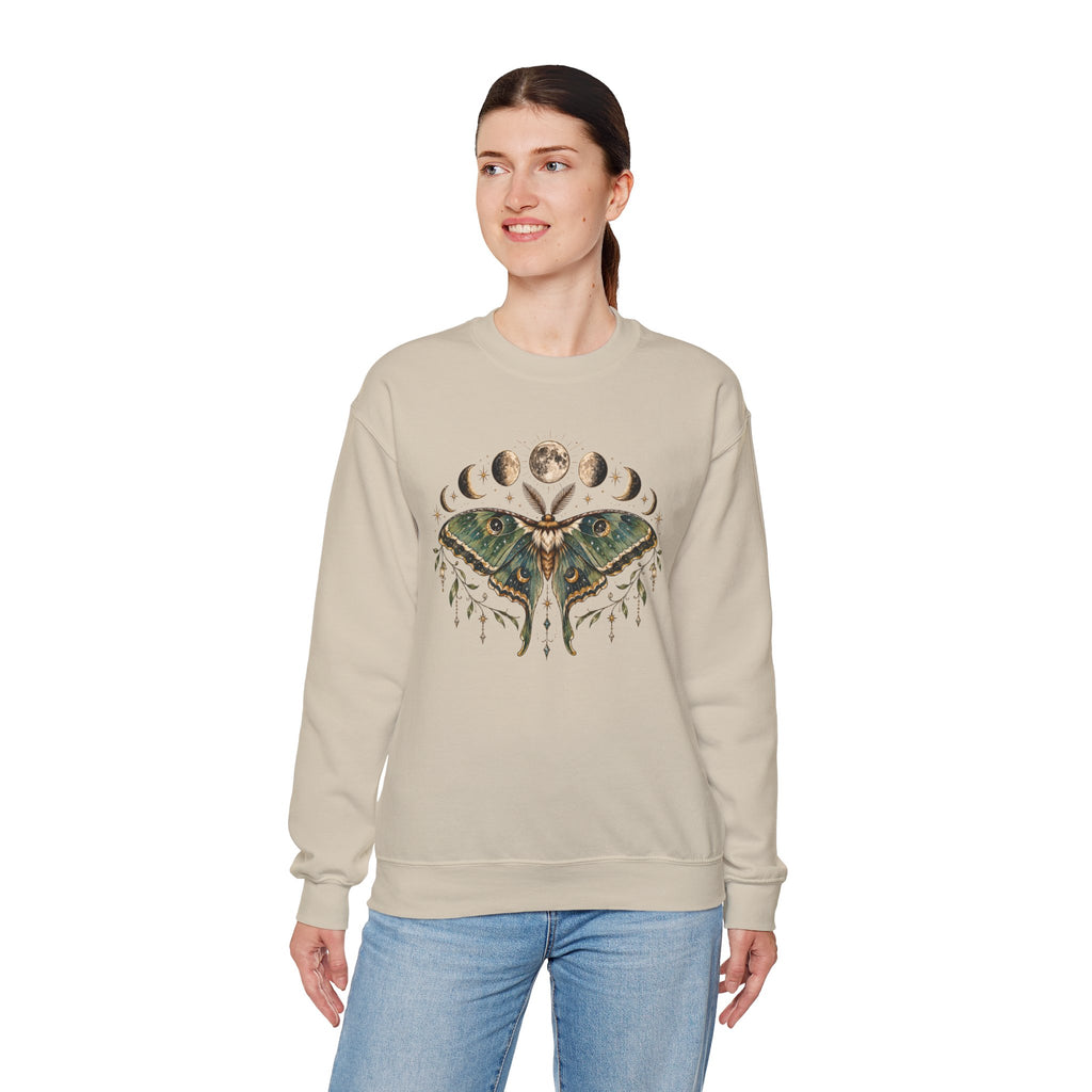 Luna Moth and Moon Phases Sweatshirt | Botanical Moth Illustration