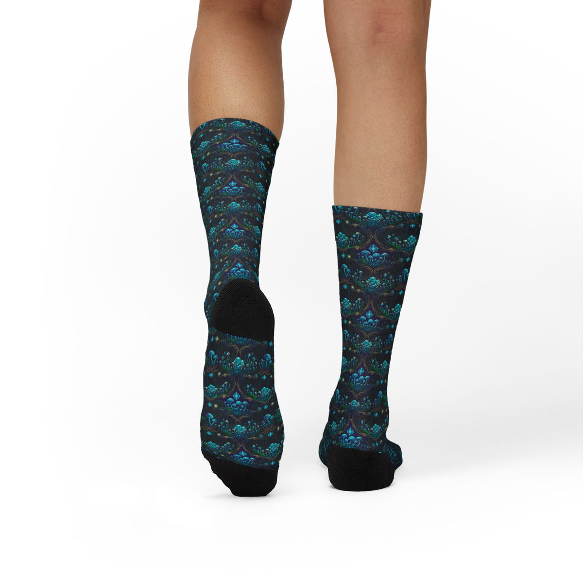 Teal Mushroom Socks Pattern Socks | Sublimation Crew Socks, Boho, Sacred Geometry