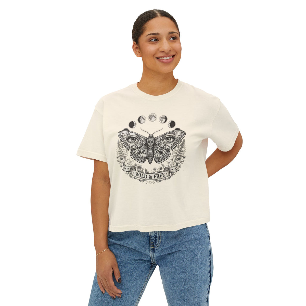Moth with Moon Phases Tee | Wild & Free Boxy Tee