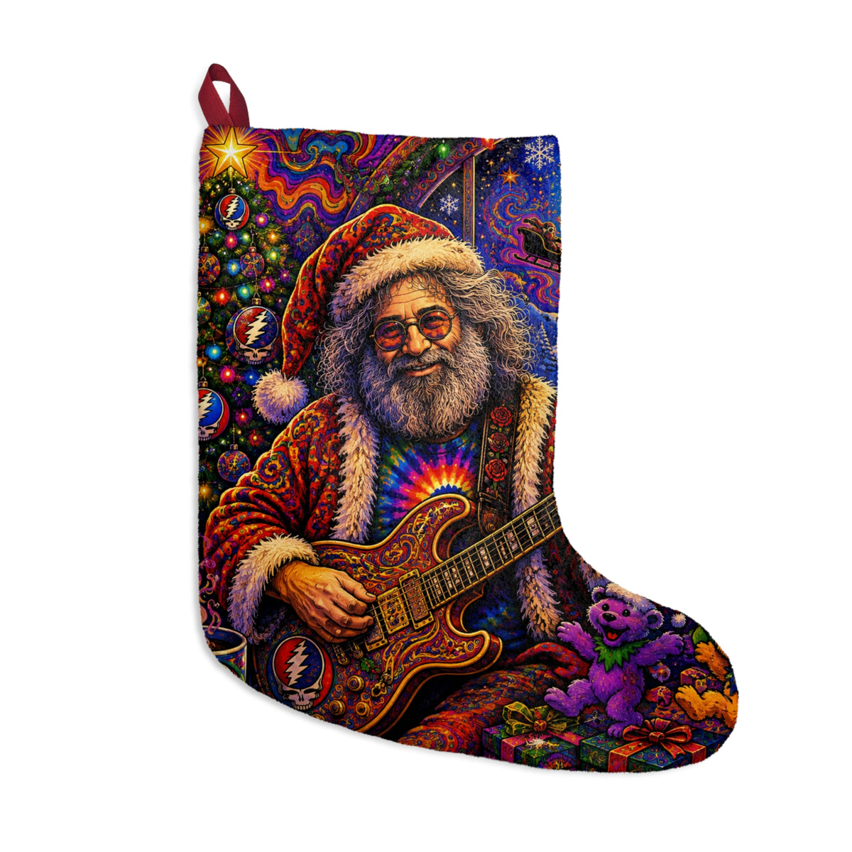 Grateful Dead Santa Playing Guitar Christmas Stocking | Psychedelic Holiday Stocking, Jerry Garcia, gift for deadhead,