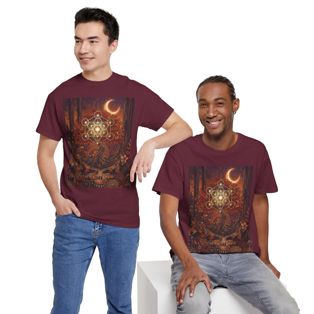 Metatron's Cube Crescent Moon T-Shirt | Mystic Forest Skull Design, Deadhead gift