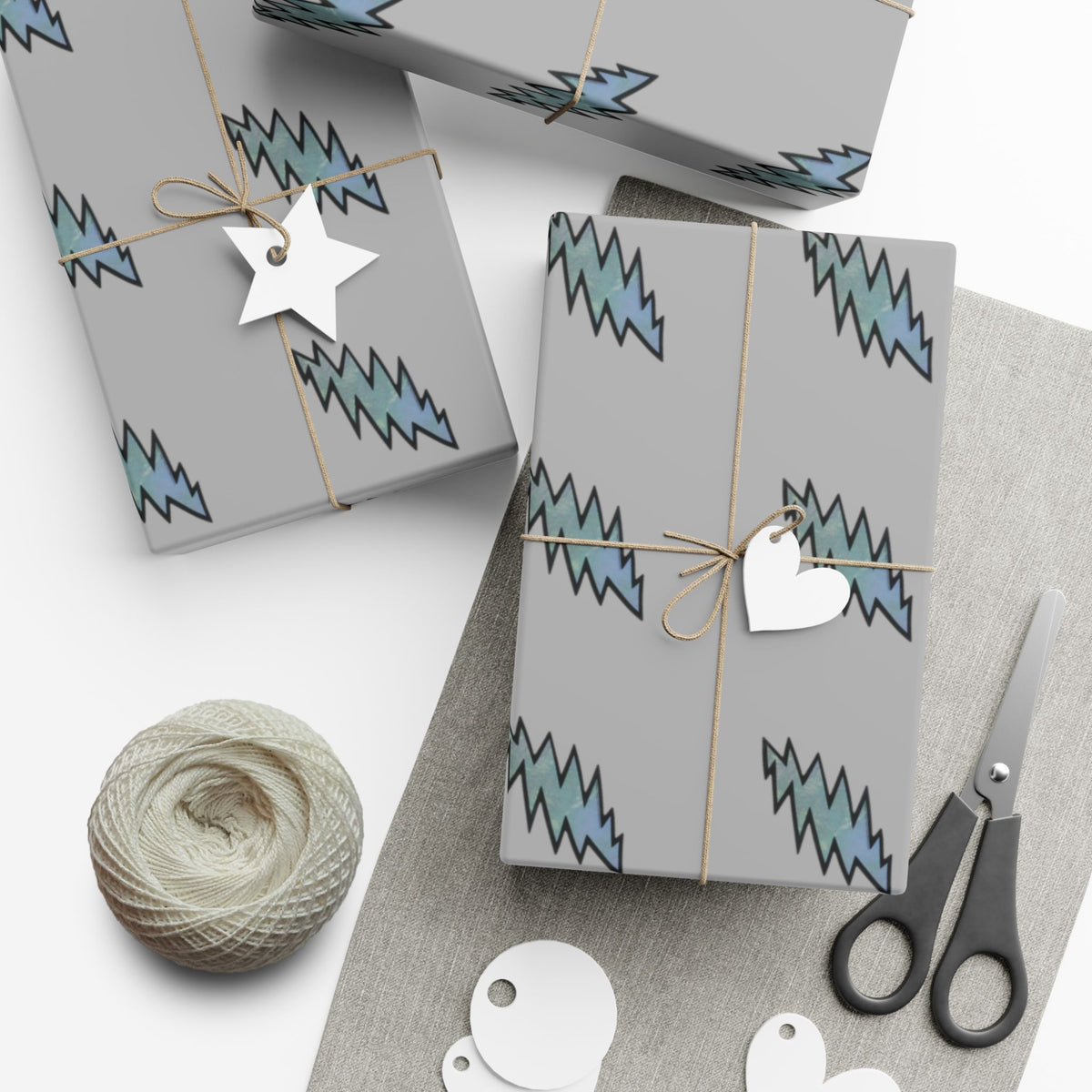 Lightning bolt Deadhead  Pattern Gift Wrap Paper | Grey Holiday Wrapping Paper