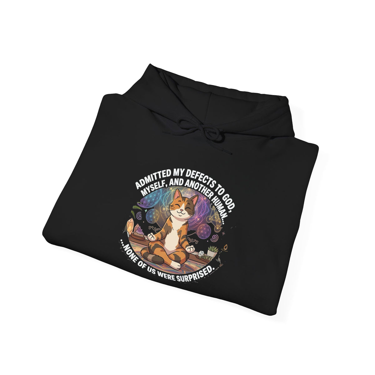 Meditating Cat Recovery Hoodie Funny NA Quote Spiritual Principle Graphic Sweatshirt Sobriety Gift