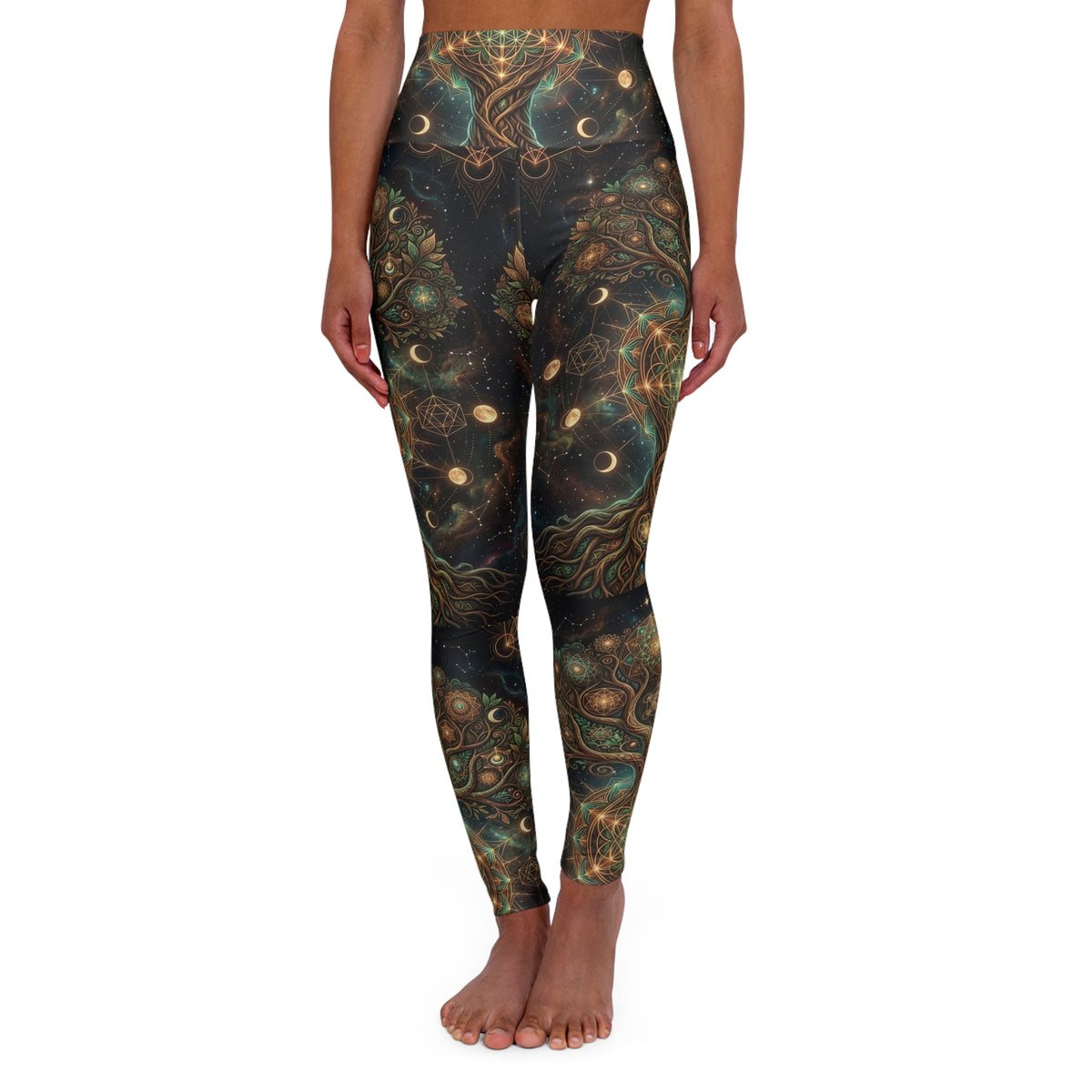 Cosmic Tree of Life Leggings | High Waisted Yoga Leggings Celestial Mandala Pattern, Trippy Earthy Sacred Geometry Festival