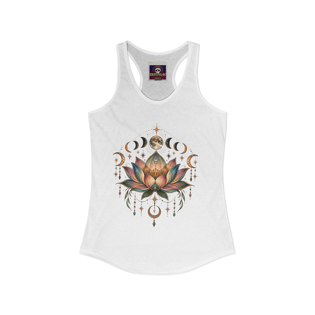 Boho Lotus Design, Yoga, Meditation tank, Racerback, Deadhead, Burning Man, Athletic Sleeveless, Hindu