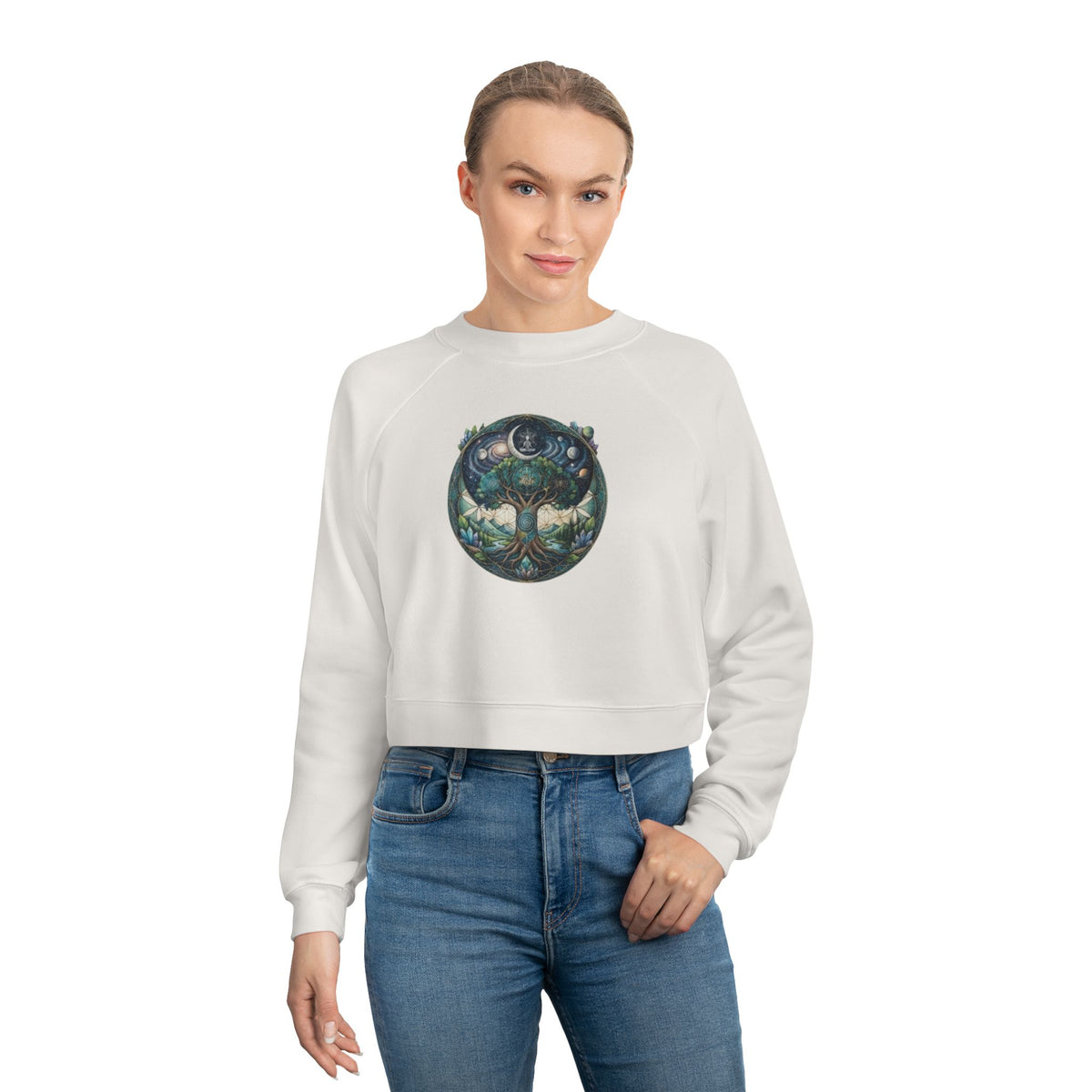 Mystical Moon artwork Cropped Sweatshirt | Celestial Cat Circle
