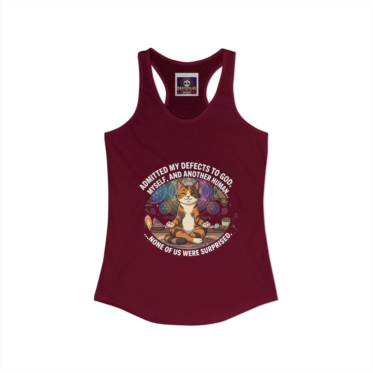 Meditating Cat Racerback Tank Top Women Ideal Spiritual Recovery Tee Funny NA Quote Graphic Gym Shirt