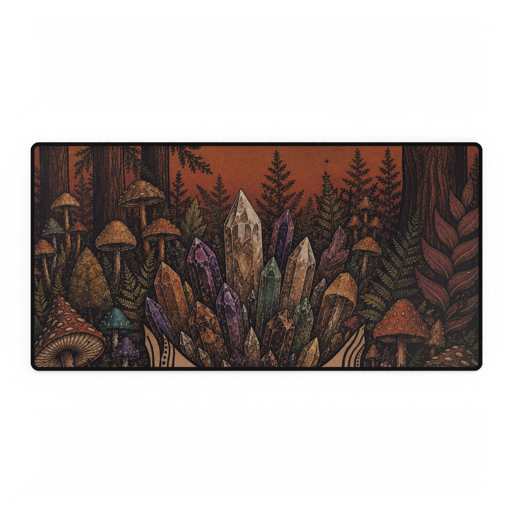 Crystal Cluster Mushroom Forest Desk Mat | Boho Witchy Desk Mat