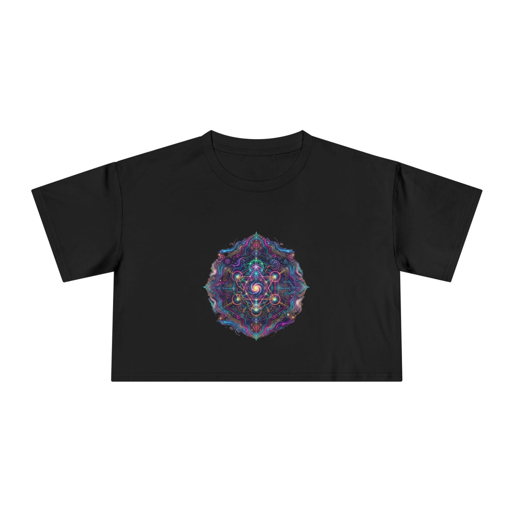 Cosmic Mandala Women's Crop Tee | Spiritual Geometry, Psychedelic Kaleidoscope