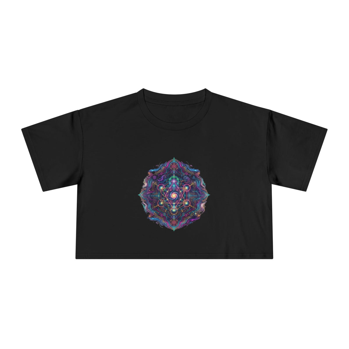 Cosmic Mandala Women's Crop Tee | Spiritual Geometry, Psychedelic Kaleidoscope