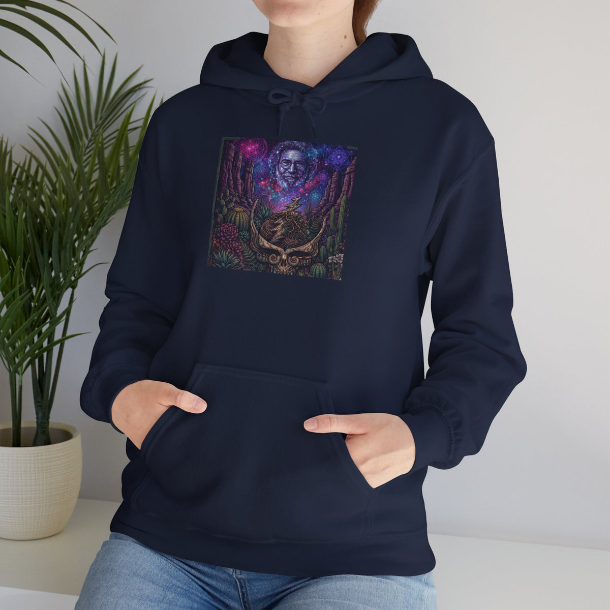 Psychedelic Skull Shaman Hoodie | Mystical Forest Totem Sweatshirt, deadhead gift