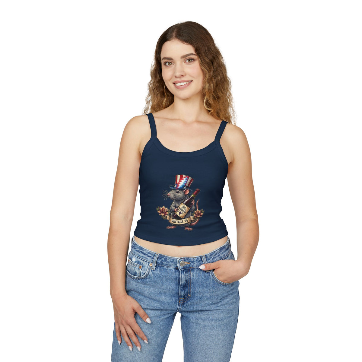Wharf Rat with Wine Bottle Tank Top | Patriotic Uncle Sam Hat, Floral Accents
