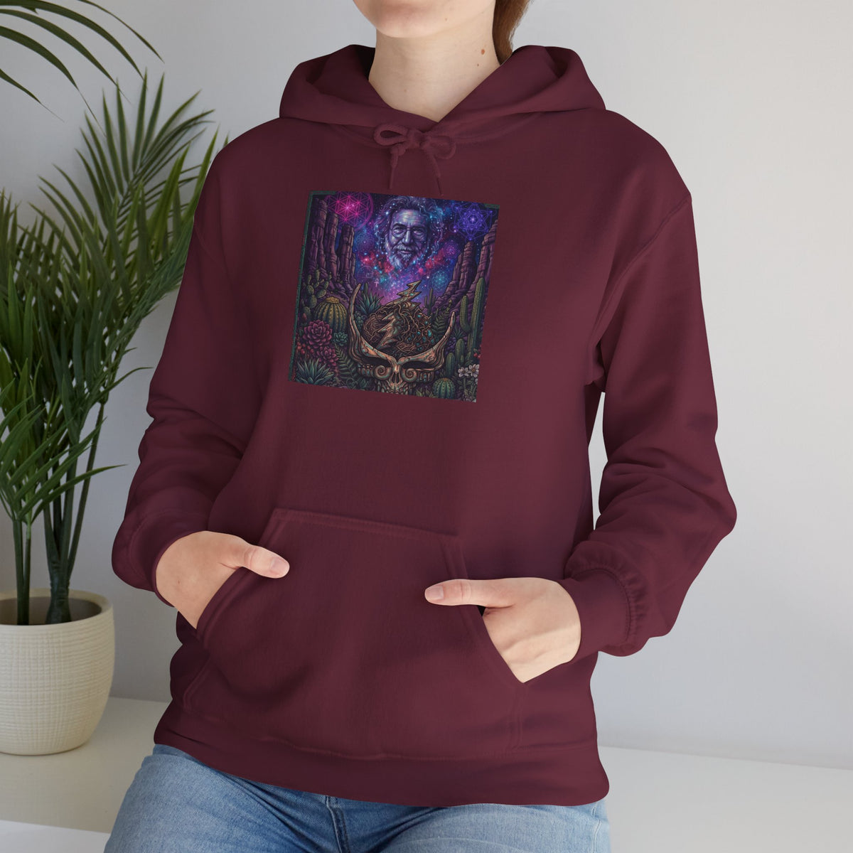Psychedelic Skull Shaman Hoodie | Mystical Forest Totem Sweatshirt, deadhead gift