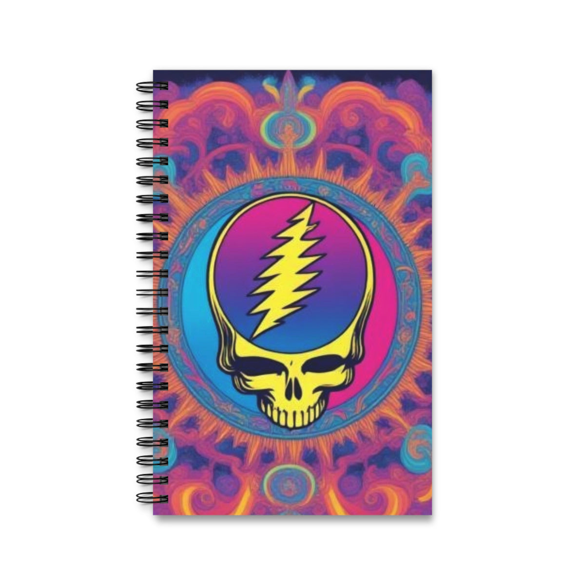 Psychedelic Lightning Skull Spiral Journal | Colorful Grateful Dead Notebook, gift for deadhead