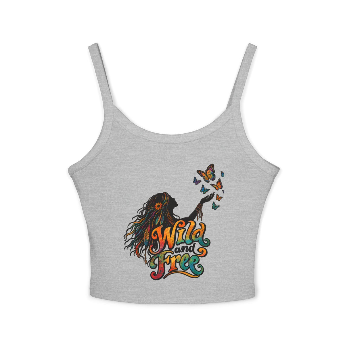 Wild Free silhouette with butterflies Spaghetti Strap Tank