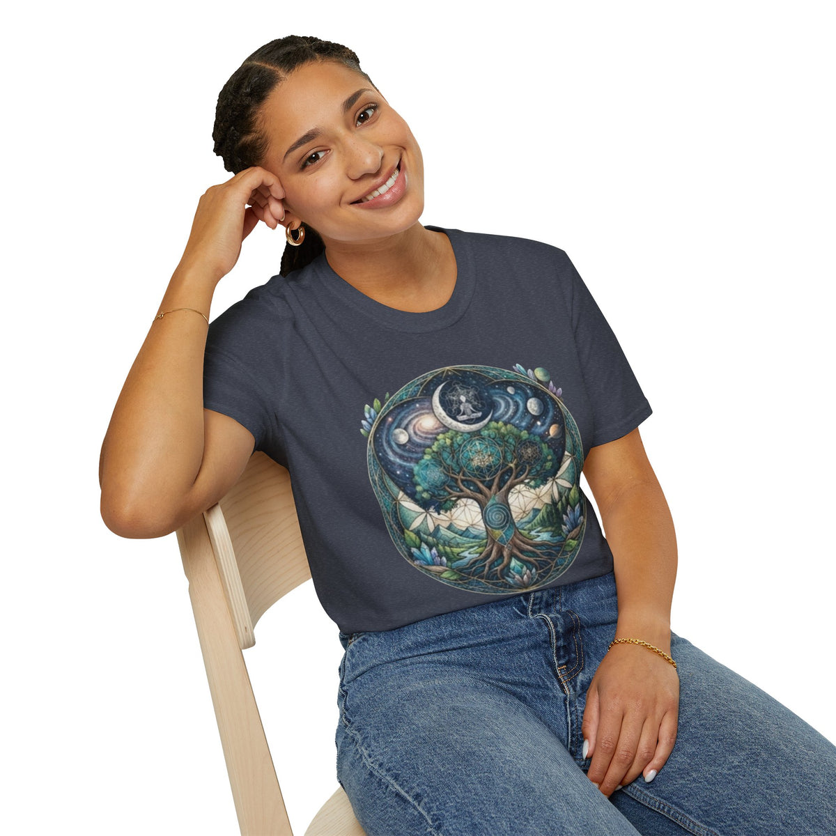 Tree of Life mandala T-Shirt | cosmic moon phases, nature circle art