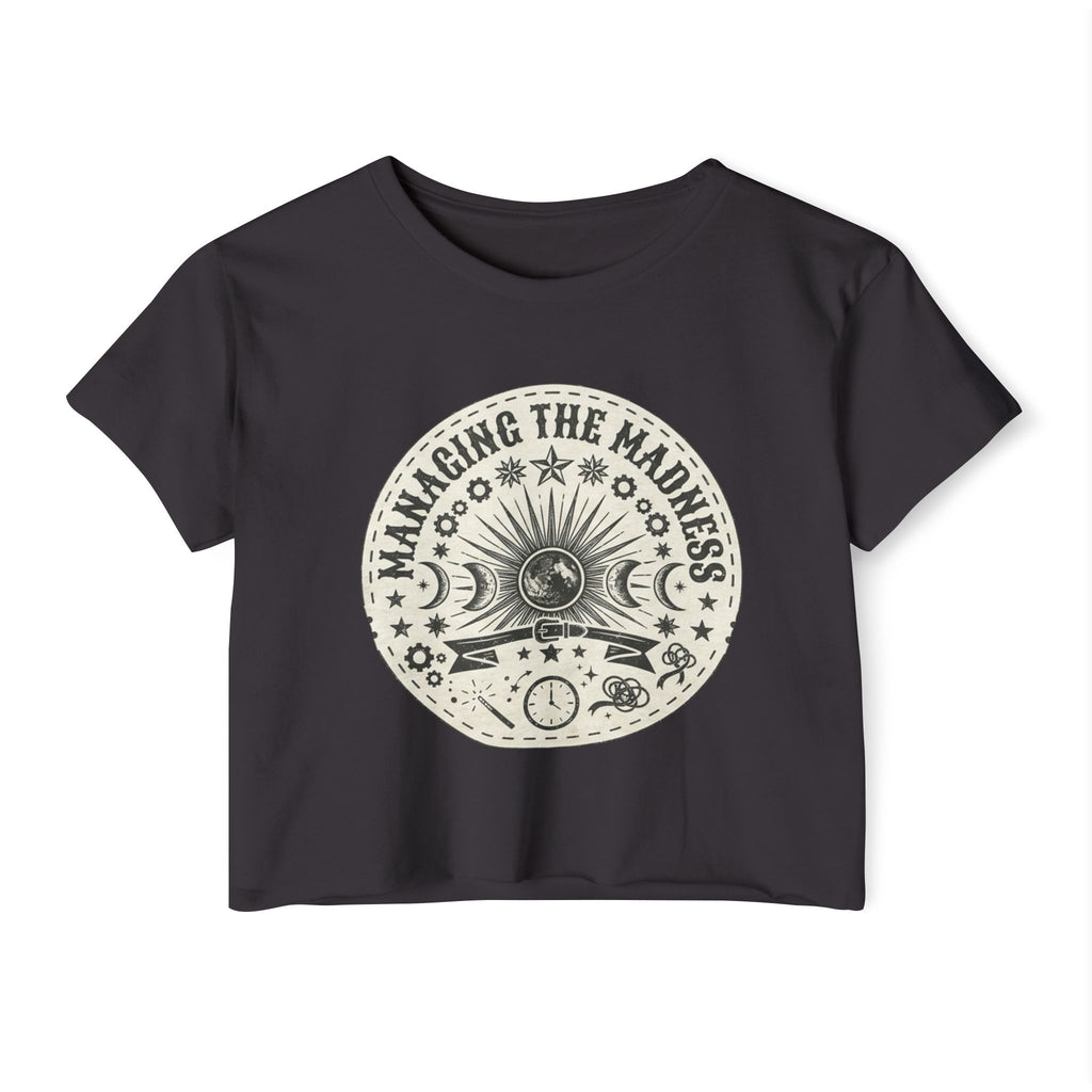 Managing the Madness Crop Top | Boho Sun Moon Graphic, Festival Tee
