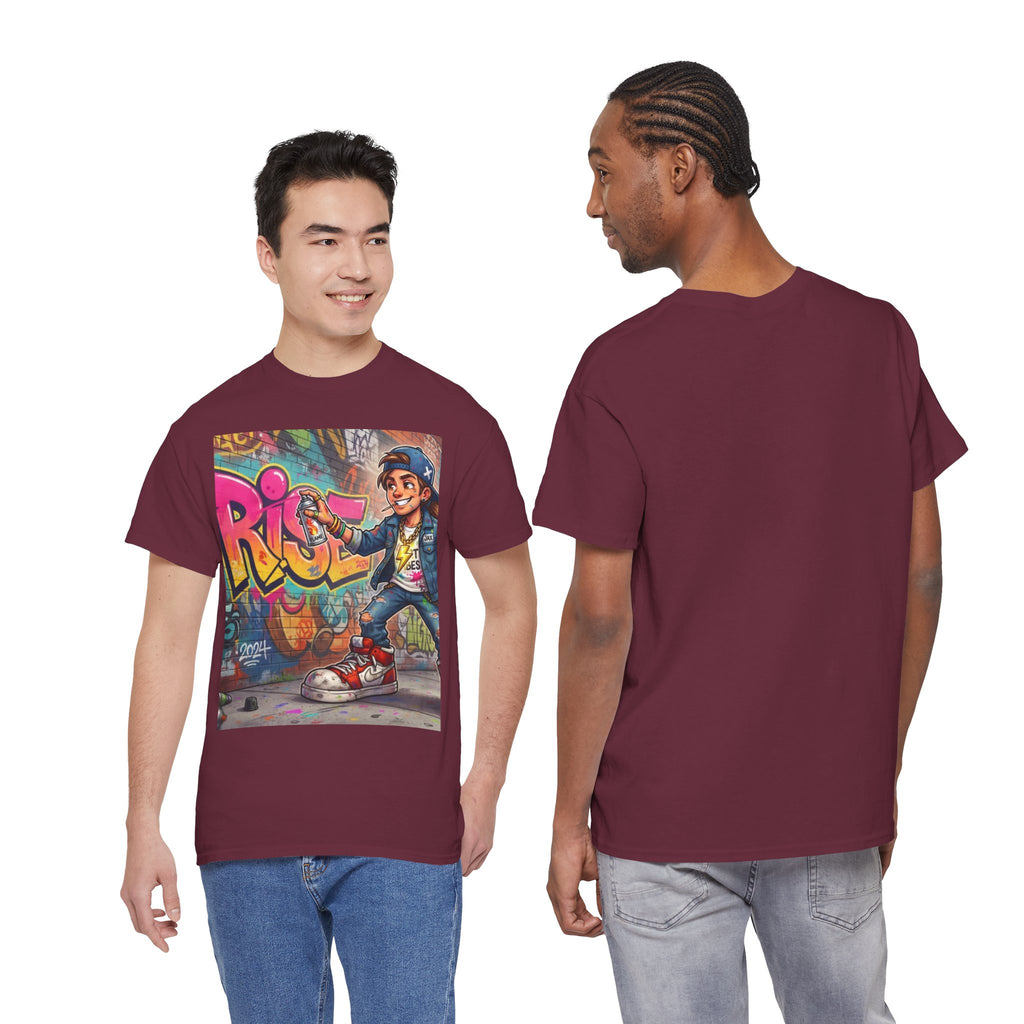 Graffiti Kid Skateboard Art T-Shirt | Urban Streetwear, Colorful Spray Paint Design