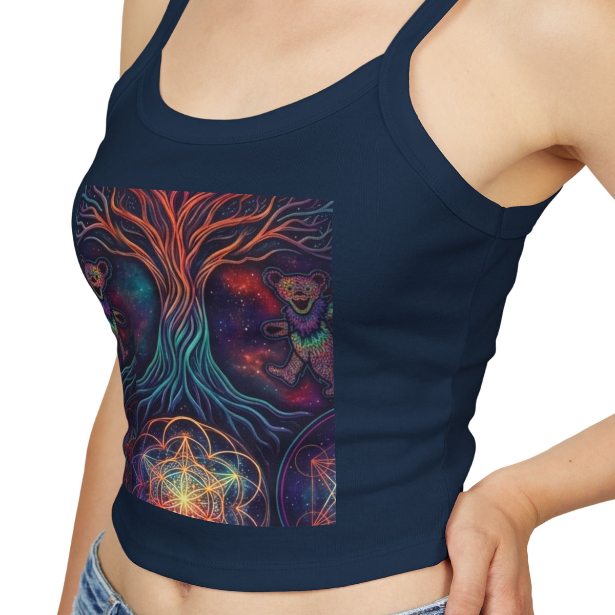 Psychedelic Tree of Life Artwork Tank Top | Mystic Cosmic Faces Crop