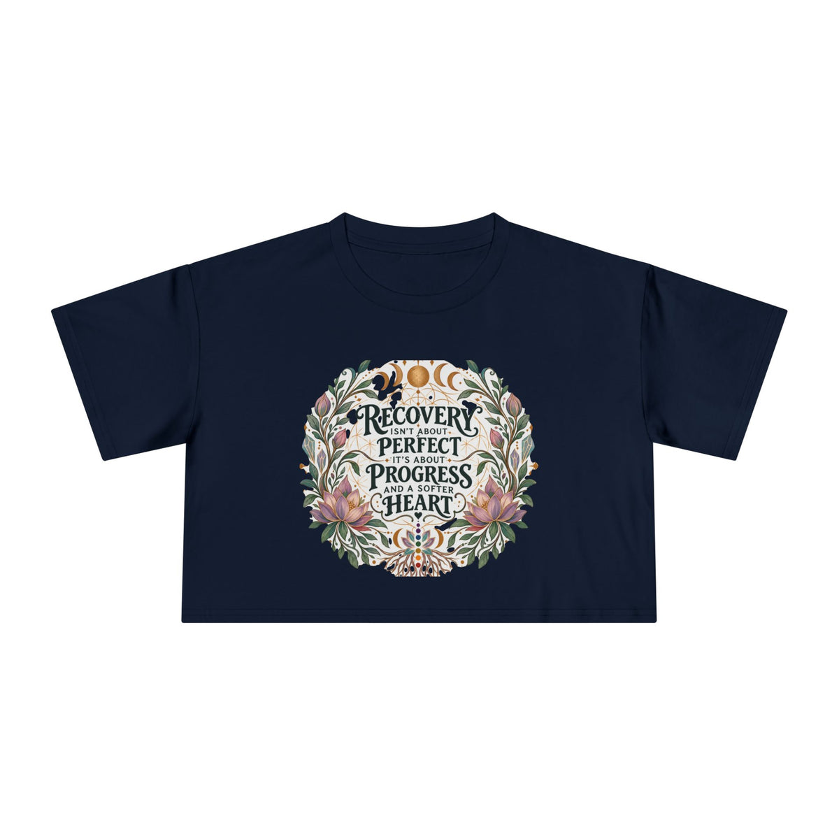 Recovery Is Progress Crop Tee | Floral Laurel Design, Inspirational Quote