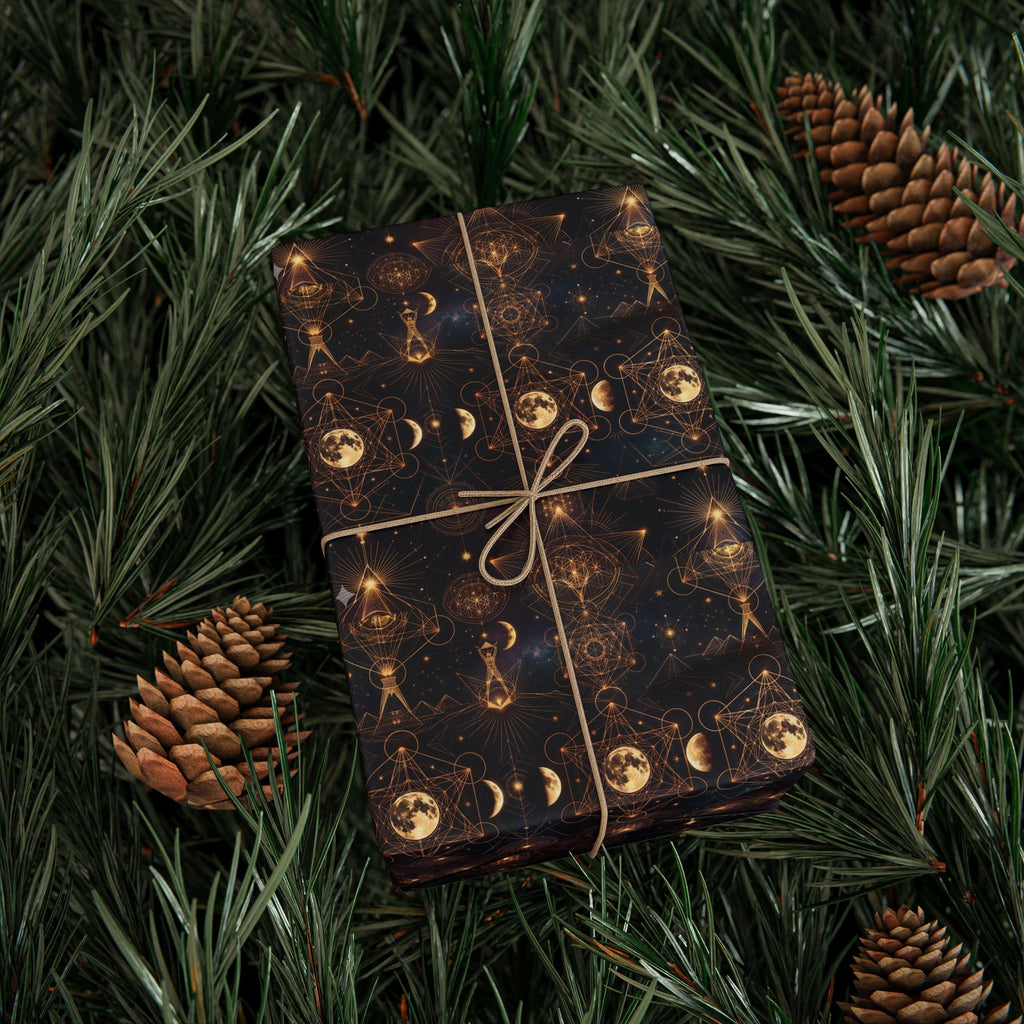 Gold Geometric Orb Pattern Wrapping Paper | Celestial Abstract Gift Wrap