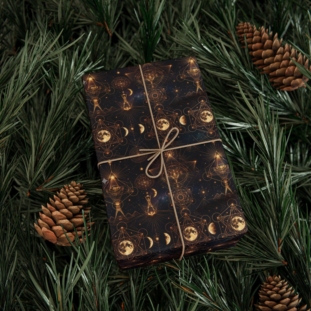 Gold Geometric Orb Pattern Wrapping Paper | Celestial Abstract Gift Wrap