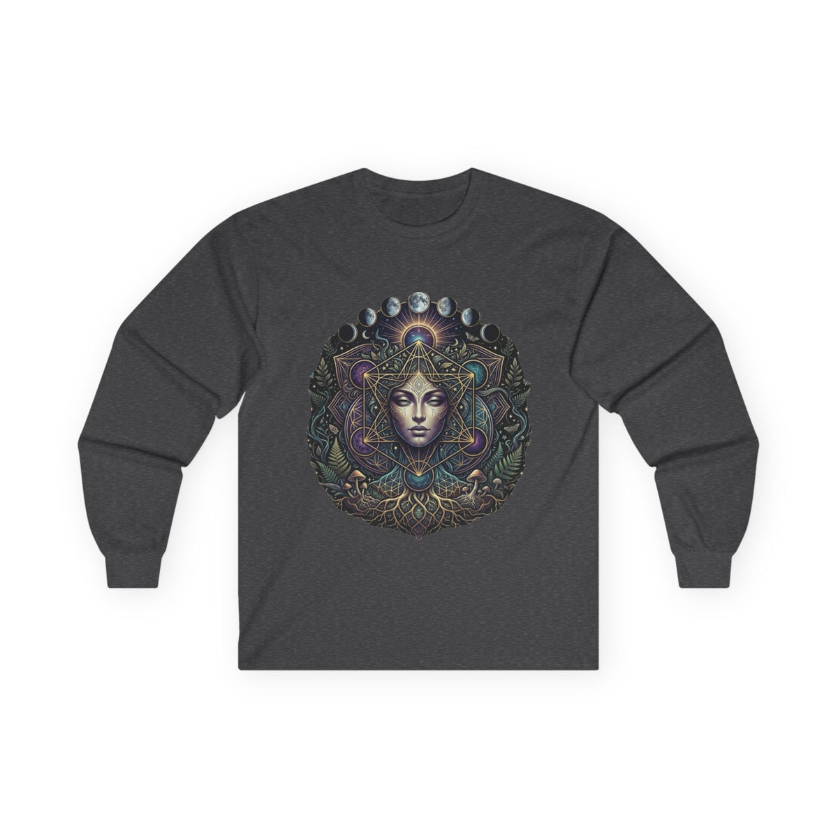 Celestial Goddess Illustration Long Sleeve Tee | Mystic Moon Phases