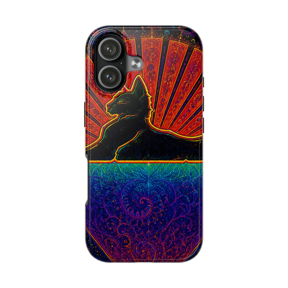 Grateful Dead Cat Sunset Phone Case | Psychedelic Skull, Rainbow Landscape