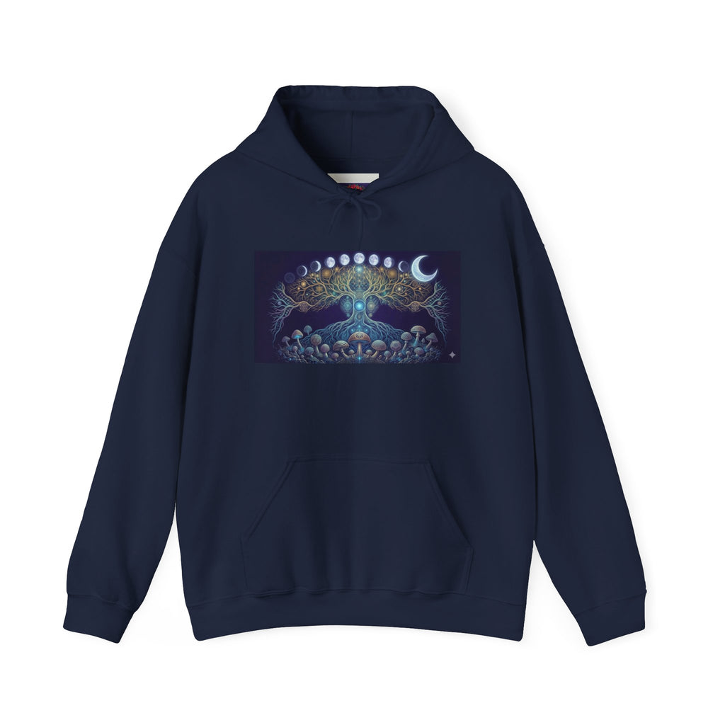 Celestial Tree of Life Hoodie | Moon Phases, Mystic Forest Illustration, Burning Man Apparel
