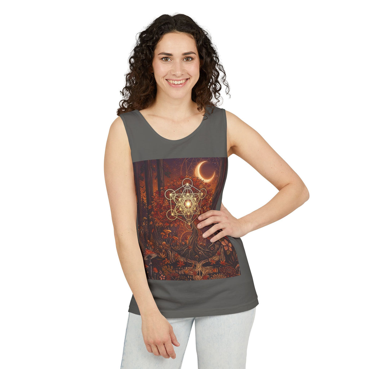 Mystical Forest Moon Metatron's Cube Tank Top | Sacred Geometry Nature
