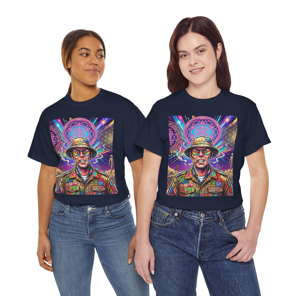 Psychedelic Hunter Portrait Tee | Trippy Soldier Art, Neon Mandala, Deadhead gift